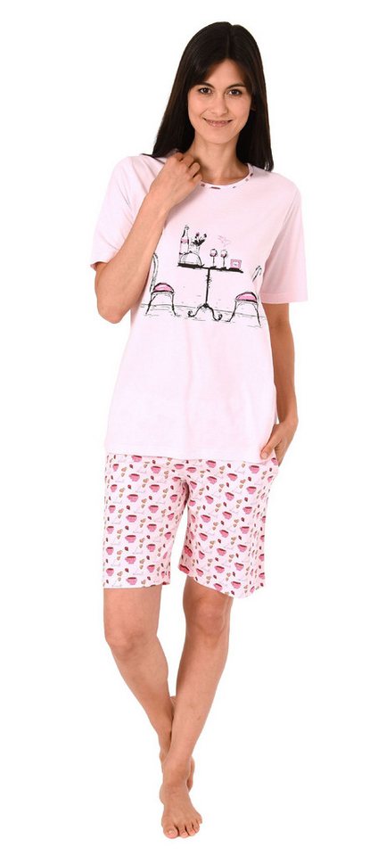 Normann Pyjama Damen Shorty Schlafanzug kurzarm mit verspielten Motiv von Normann