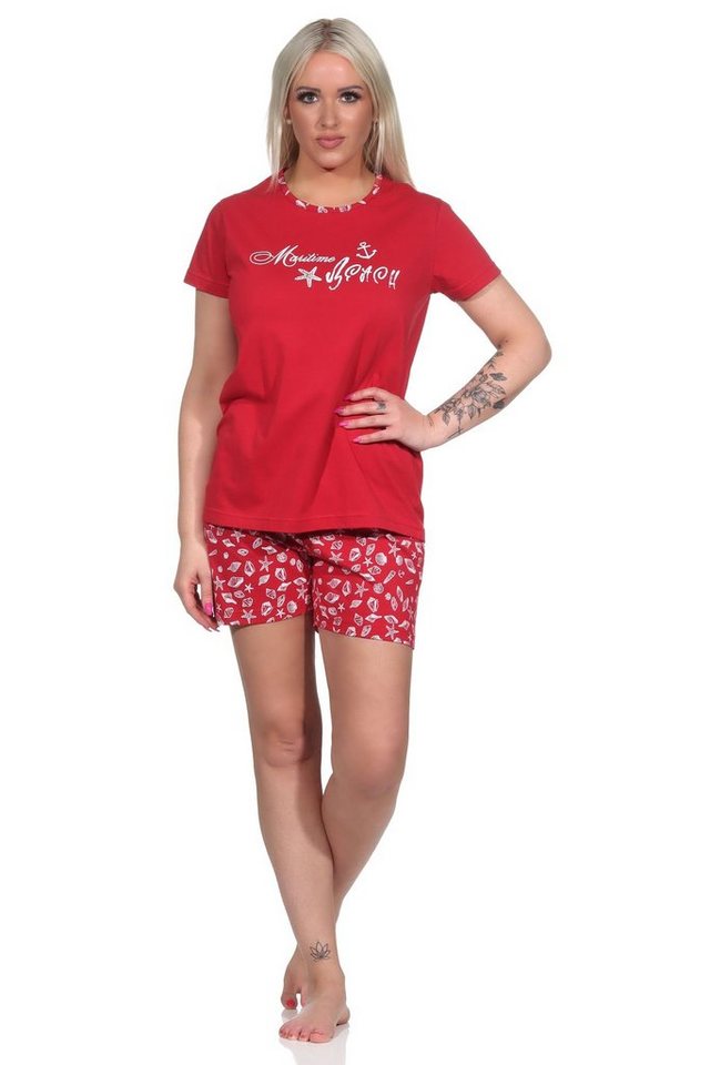 Normann Pyjama Damen Shorty kurzarm Pyjama in maritimer Optik - 122 10 753 von Normann