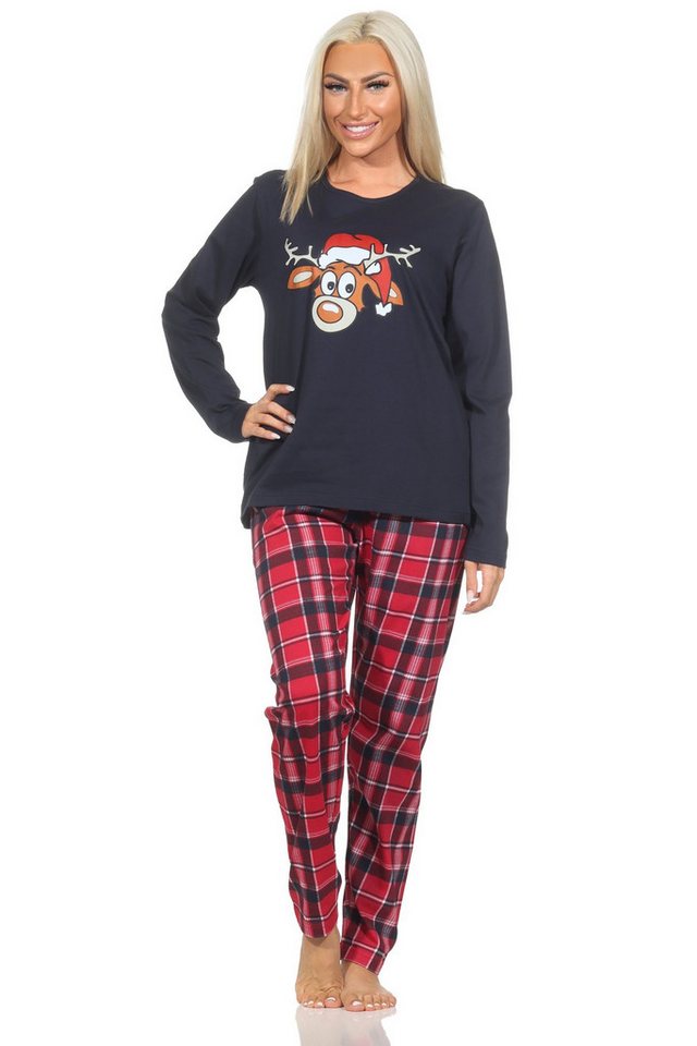 Normann Pyjama Damen Weihnachts Schlafanzug Pyjama mit lustigen Renntier Motiv von Normann