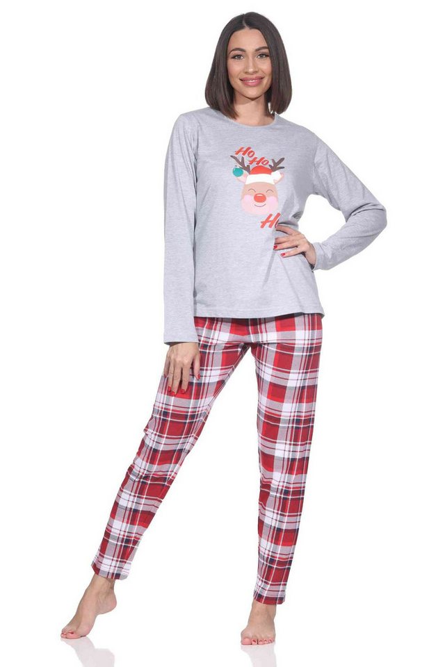 Normann Pyjama Damen Weihnachts Schlafanzug Pyjama mit lustigen Renntier Motiv von Normann