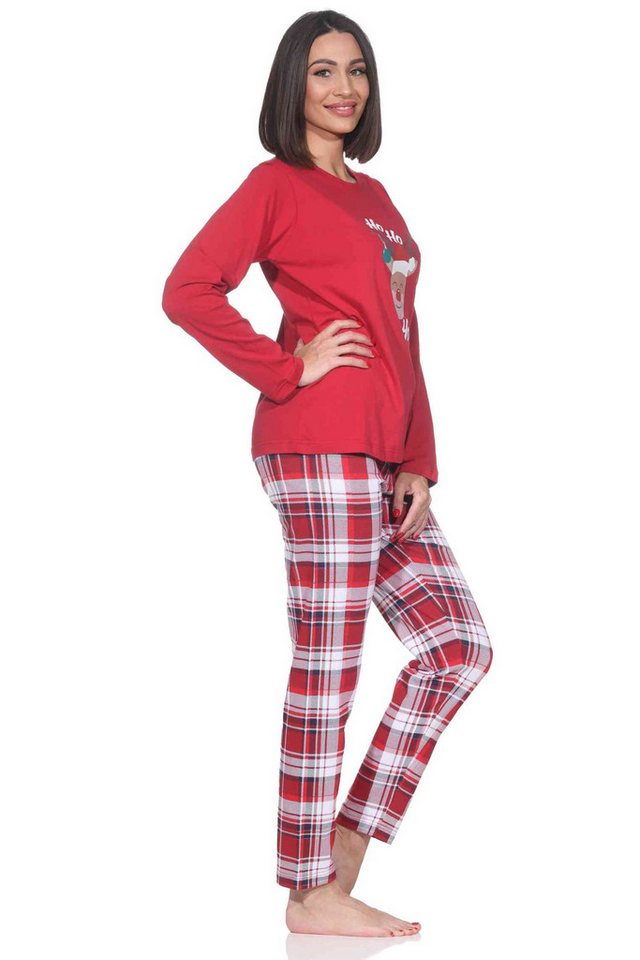 Normann Pyjama Damen Weihnachts Schlafanzug Pyjama mit lustigen Renntier Motiv von Normann