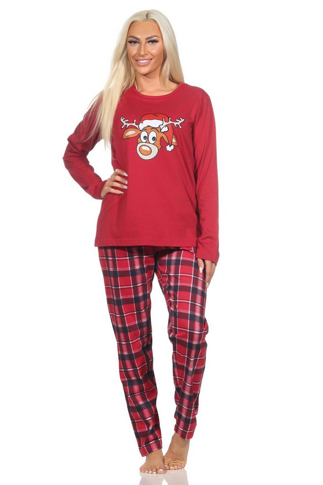 Normann Pyjama Damen Weihnachts Schlafanzug Pyjama mit lustigen Renntier Motiv von Normann