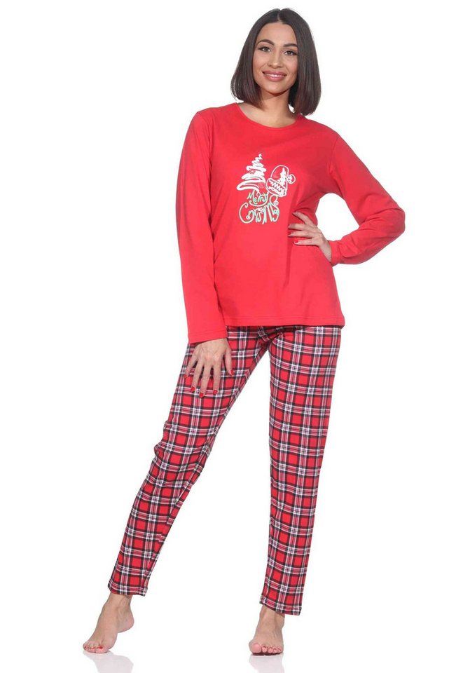 Normann Pyjama Damen Weihnachts Schlafanzug mit lustigen weihnachtlichen Motiv von Normann