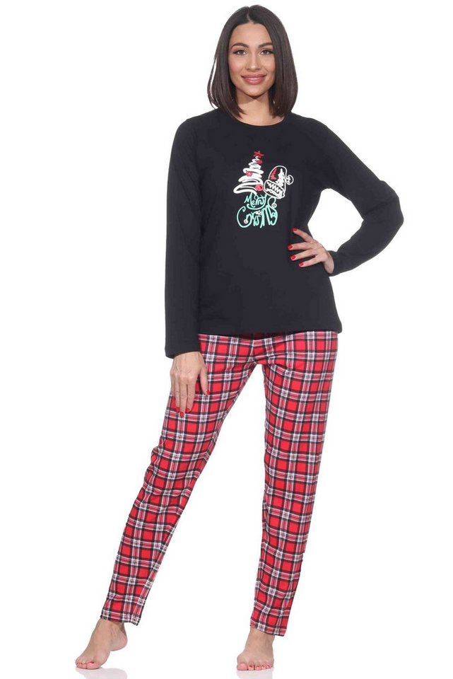 Normann Pyjama Damen Weihnachts Schlafanzug mit lustigen weihnachtlichen Motiv von Normann