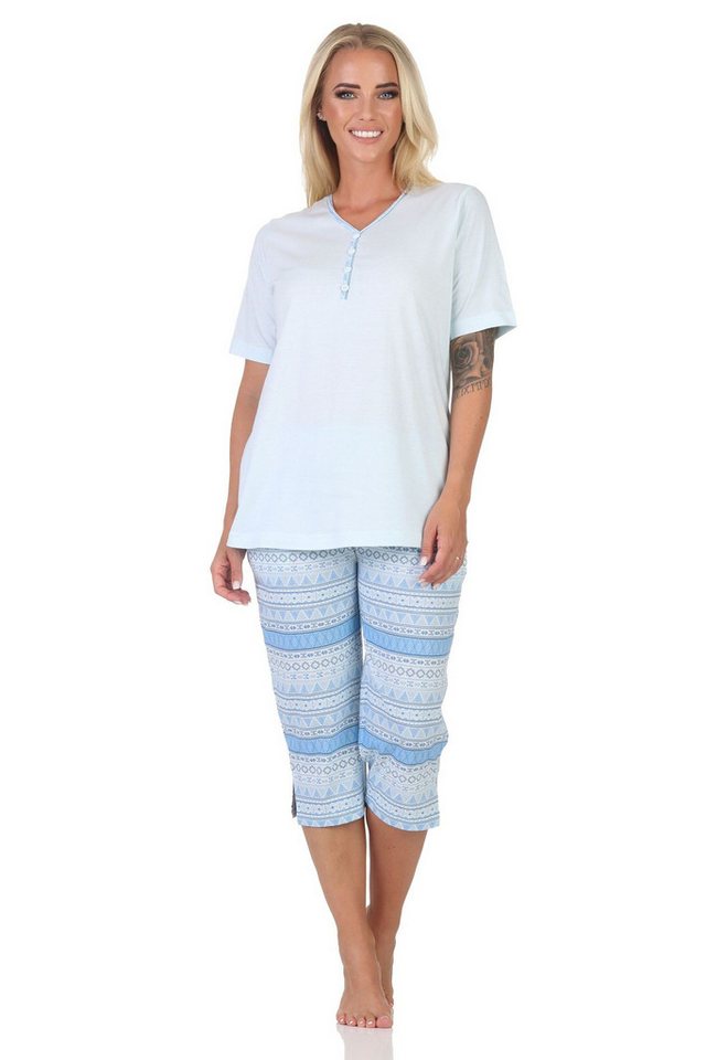 Normann Pyjama Damen kurzarm Capri Schlafanzug im Ethnolook - auch in Übergrössen von Normann