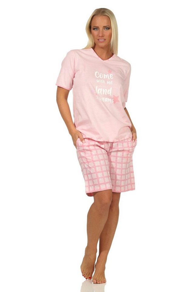 Normann Pyjama Damen kurzarm Pyjama Schlafanzug Shorty mit karierter Jersey Hose von Normann