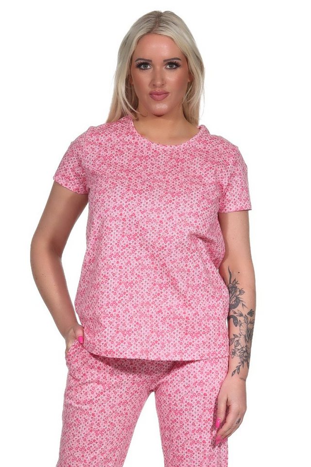 Normann Relaxanzug Damen kurzarm Pyjama Oberteil Shirt Mix & Match in Herz Tupfen Optik von Normann