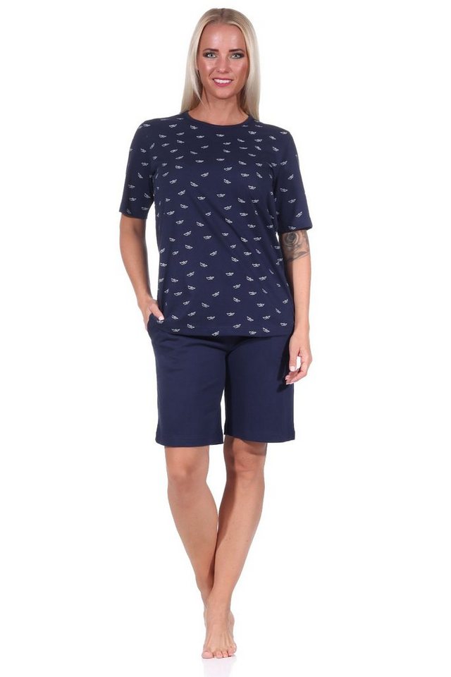 Normann Pyjama Damen kurzarm Schlafanzug Shorty Pyjama in maritimer Optik von Normann