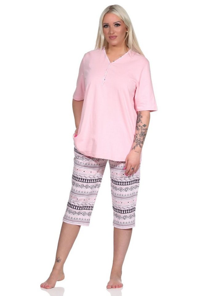 Normann Pyjama Damen kurzarm Schlafanzug mit Caprihose im Ethnolook von Normann
