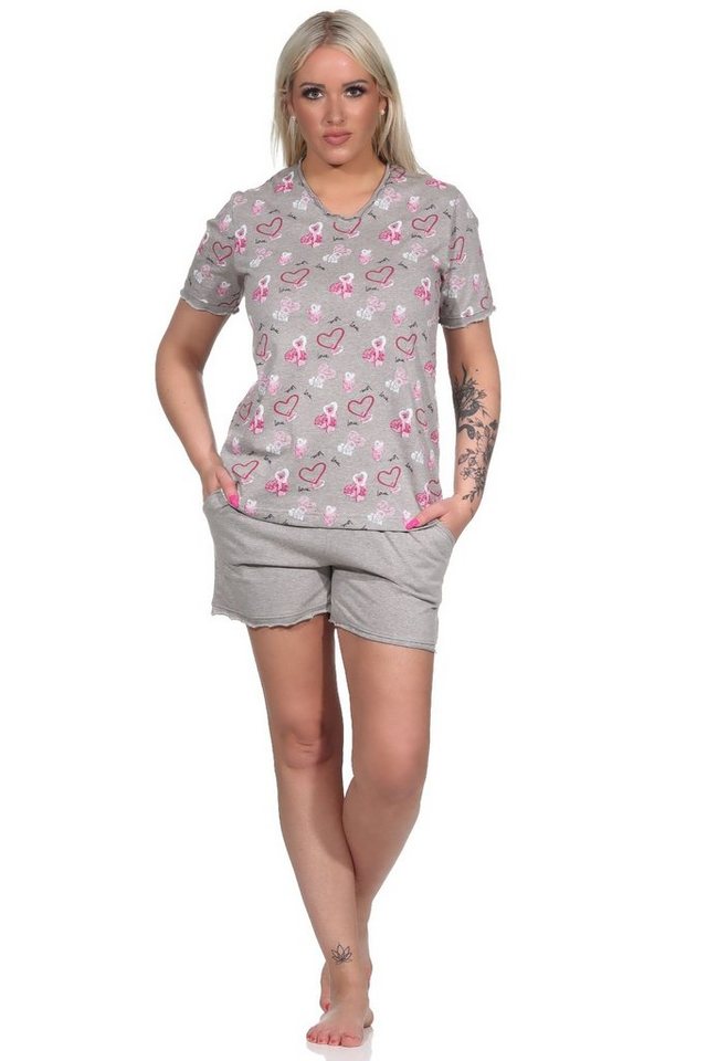 Normann Pyjama Damen kurzarm Shorty Schlafanzug in Herz Optik - auch in Übergröße von Normann