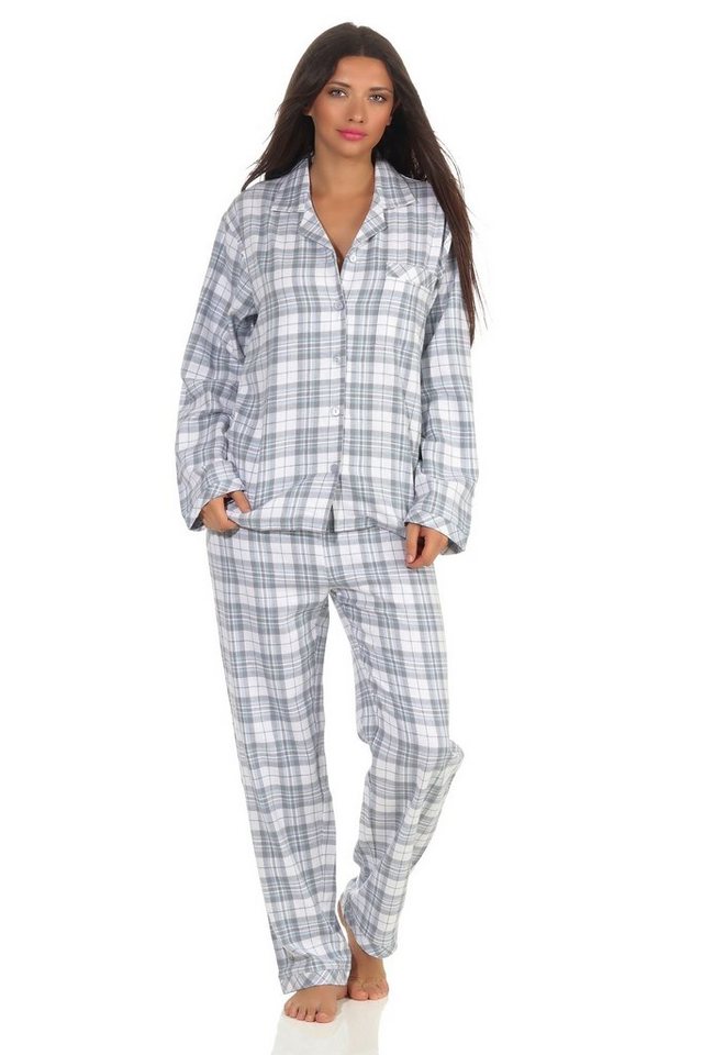 Normann Pyjama Damen langarm Flanell Schlafanzug kariert - 202 15 602 von Normann