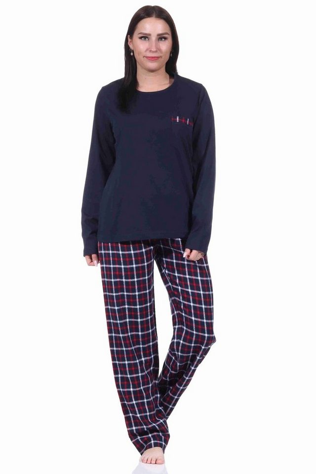 Normann Pyjama Damen langarm Pyjama mit Flanell Schlafanzug-Hose und Jersey Oberteil von Normann