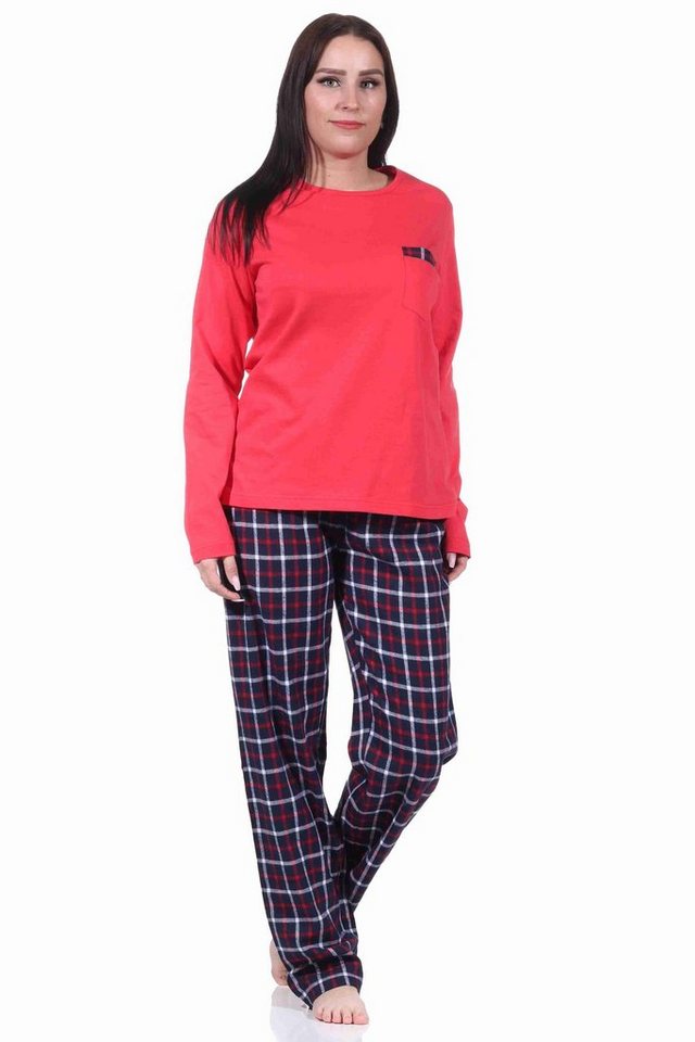 Normann Pyjama Damen langarm Pyjama mit Flanell Schlafanzug-Hose und Jersey Oberteil von Normann
