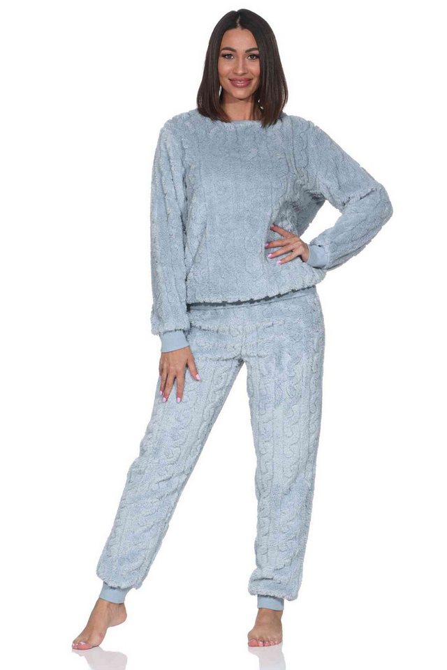 Normann Pyjama Damen langarm Schlafanzug Hausanzug aus kuscheligen Sherpa-Fleece von Normann