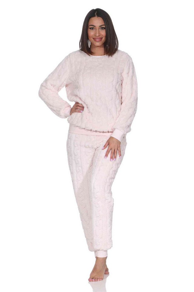 Normann Pyjama Damen langarm Schlafanzug Hausanzug aus kuscheligen Sherpa-Fleece von Normann