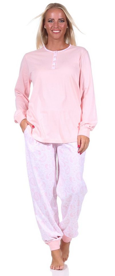 Normann Pyjama Damen Schlafanzug mit Knopfleiste und Paysley gemusterter Hose von Normann