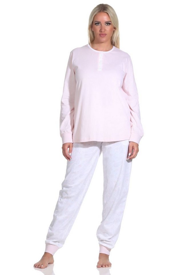 Normann Pyjama Damen Schlafanzug langarm mit Knopfleiste + Paysley gemusterter Hose von Normann