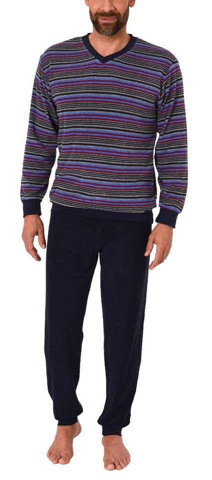 Normann Pyjama Herren Frottee Schlafanzug mit Bündchen in Streifenoptik - 291 13 580 von Normann