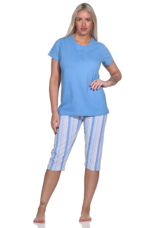 Normann Pyjama Eleganter Damen Capri Pyjama Schlafanzug mit Knopfleiste & Caprihose von Normann