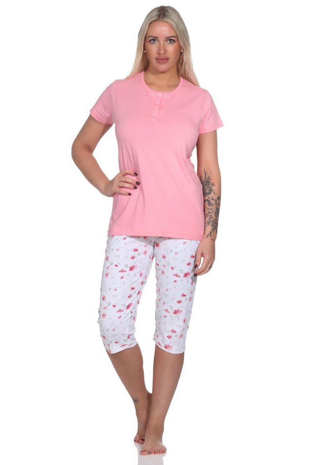 Normann Pyjama Eleganter Damen Capri Pyjama Schlafanzug mit Knopfleiste & Caprihose von Normann