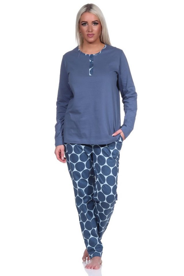 Normann Pyjama Damen Schlafanzug langarm mit Pyjama Hose in Tupfen / Punkte Optik von Normann