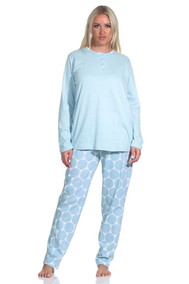 Normann Pyjama Damen Schlafanzug langarm mit Pyjama Hose in Tupfen / Punkte Optik von Normann