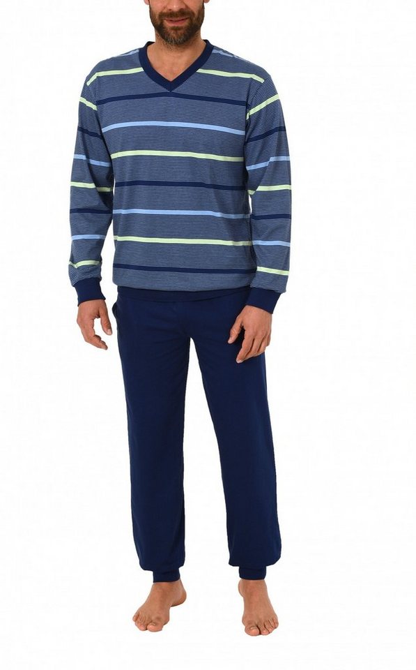 Normann Pyjama Herren Frottee Schlafanzug mit Bündchen in Streifenoptik - 62055 von Normann