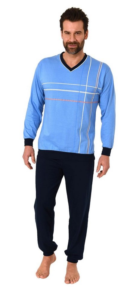 Normann Pyjama Eleganter Herren Pyjama Schlafanzug mit Bündchen und V-Ausschnitt von Normann