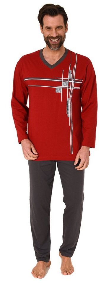 Normann Pyjama Herren Schlafanzug langarm Pyjama mit Frontprint - auch in Übergrößen von Normann