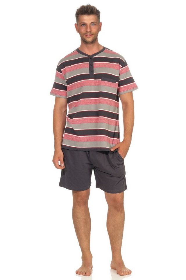 Normann Pyjama Herren Shorty Pyjama kurzarm in Streifenoptik, Knopfleiste am Hals von Normann