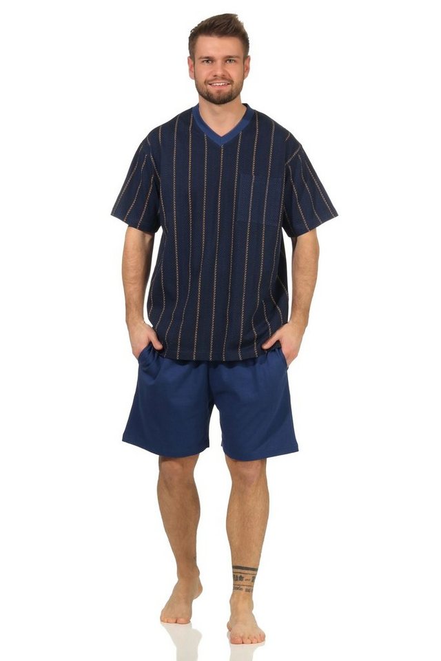 Normann Pyjama Herren kurzarm Shorty Schlafanzug- Streifenoptik - 112 518 von Normann