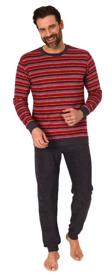 Normann Pyjama Herren Frottee Schlafanzug lang, Pyjama mit feinem Ringel-Muster von Normann