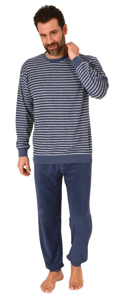 Normann Pyjama Herren Frottee Schlafanzug lang, Pyjama mit feinem Ringel-Muster von Normann