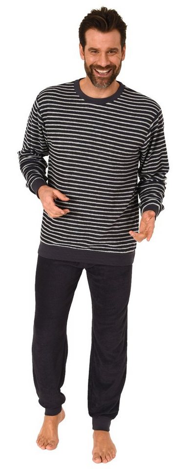 Normann Pyjama Herren Frottee Schlafanzug lang, Pyjama mit feinem Ringel-Muster von Normann