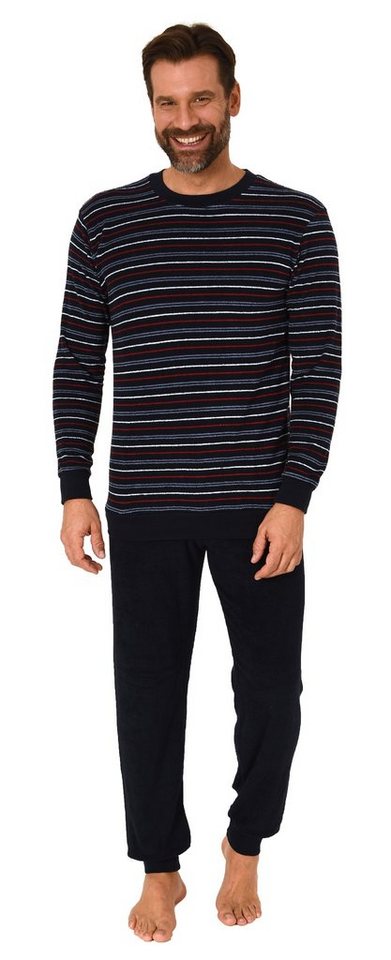 Normann Pyjama Herren Frottee Schlafanzug lang, Pyjama mit feinem Ringel-Muster von Normann