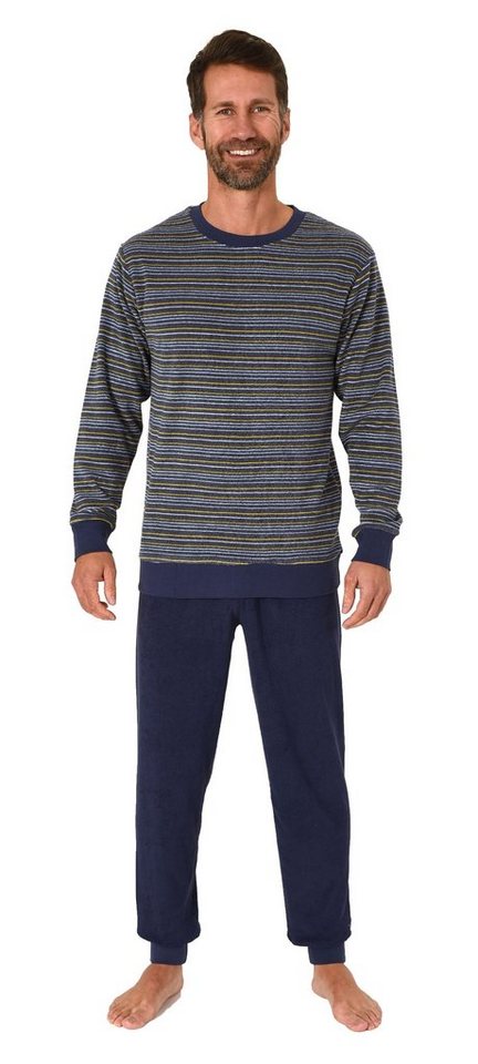 Normann Pyjama Herren Frottee Schlafanzug lang, Pyjama mit feinem Ringel-Muster von Normann