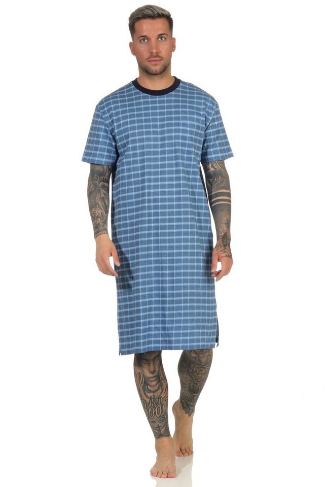 Normann Pyjama Herren Nachthemd kurzarm in Karo Optik - auch in Übergrößen von Normann