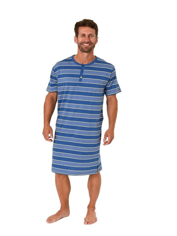Normann Pyjama Herren Nachthemd kurzarm in Streifenoptik mit Knopfleiste 62710 von Normann