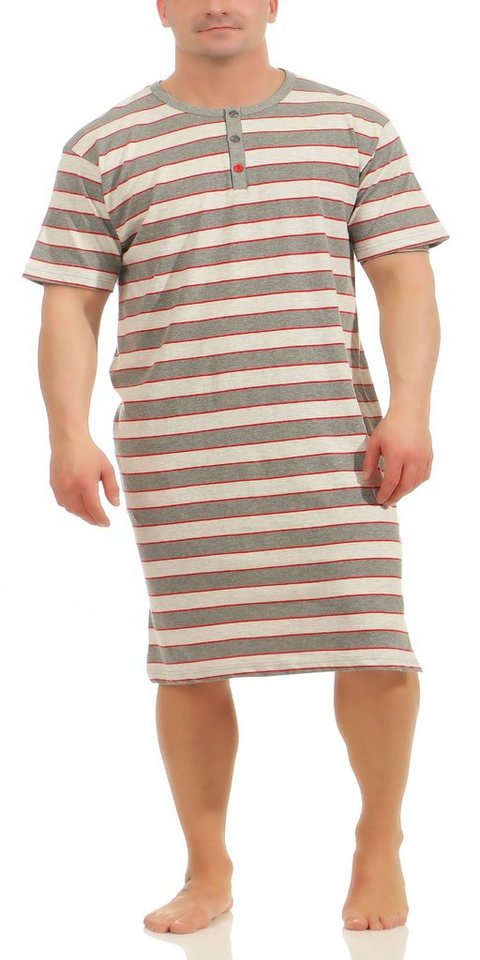 Normann Pyjama Herren Nachthemd kurzarm in Streifenoptik mit Knopfleiste 62710 von Normann
