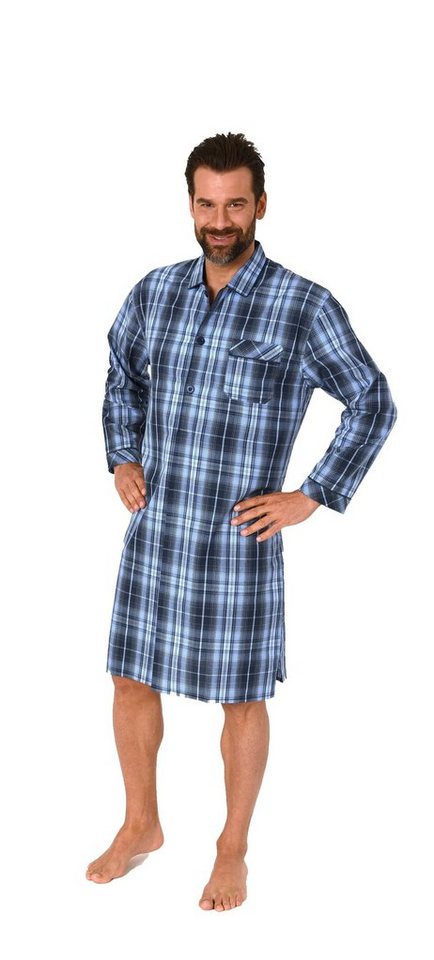 Normann Pyjama Herren Nachthemd langarm gewebt mit Knopfleiste in Karo-Optik von Normann