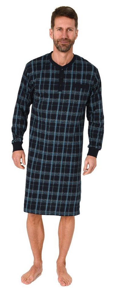 Normann Pyjama Herren Nachthemd langarm mit Bündchen Karo Optik - auch in Übergrößen von Normann