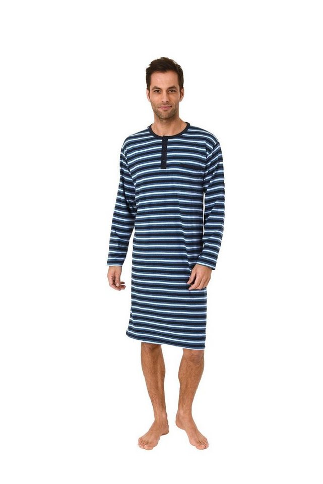 Normann Pyjama Herren Nachthemd langarm mit Knopfleiste – Streifenoptik – 61680 von Normann