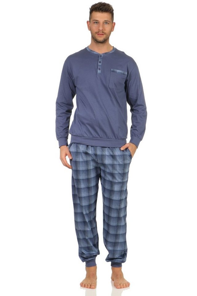 Normann Pyjama Herren Pyjama Mix & Match mit Bündchen und karierter Jersey Hose von Normann