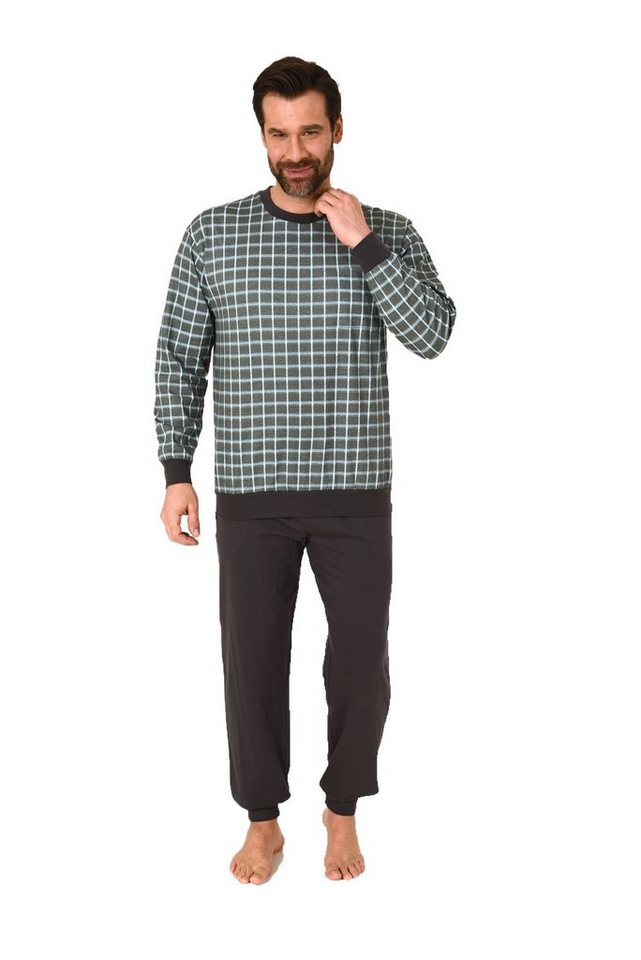 Normann Pyjama Herren Schlafanzug mit Bündchen in Karo Optik - auch in Übergrößen von Normann