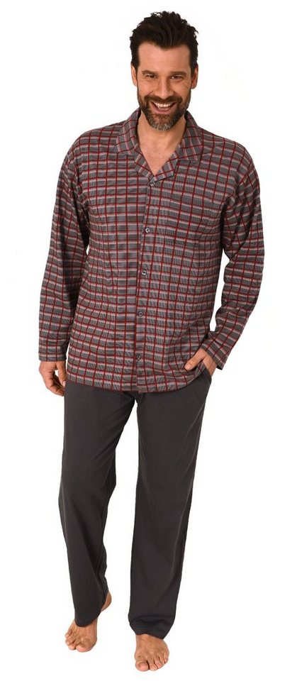 Normann Pyjama Herren Schlafanzug zum durchknöpfen in Karo Optik -auch in Übergrößen von Normann