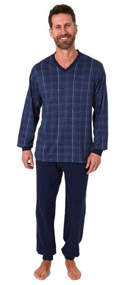 Normann Pyjama Herren Schlafanzug langarm mit Bündchen in Karo Optik - 212 409 von Normann