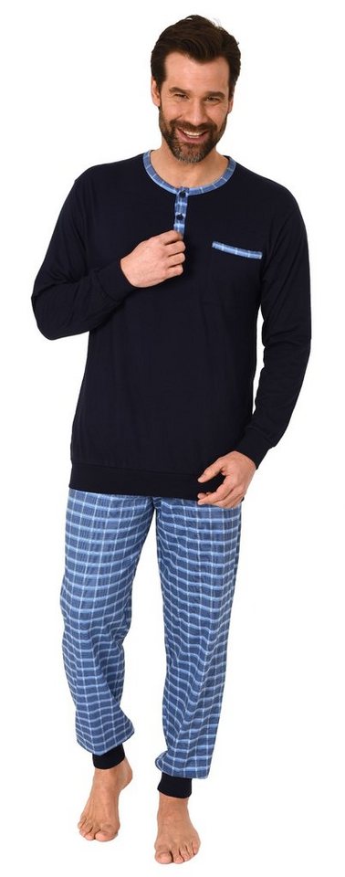 Normann Pyjama Herren Schlafanzug mit Bündchen und karierter Jersey Hose von Normann