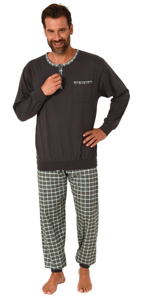 Normann Pyjama Herren Schlafanzug mit Bündchen und karierter Jersey Hose von Normann