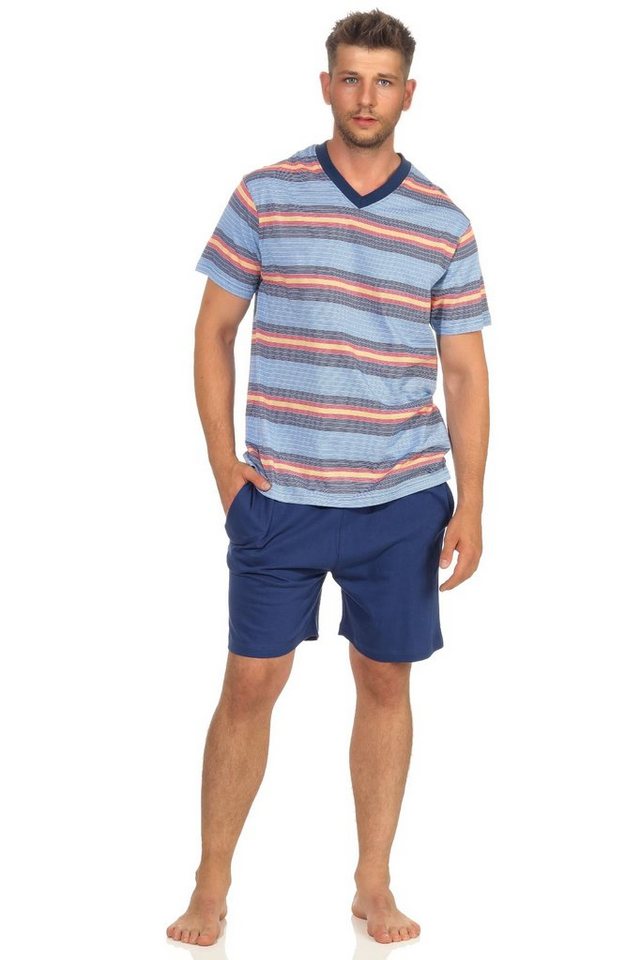 Normann Pyjama Herren Pyjama Shorty kurzarm Schlafanzug in Streifenoptik - 102 778 von Normann