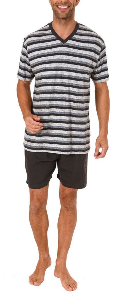 Normann Pyjama Herren Pyjama Shorty kurzarm in Streifenoptik Melangefarben von Normann